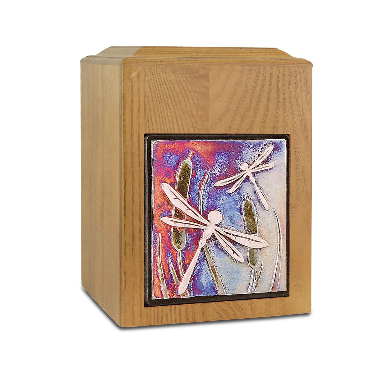 Raku Wood Dragonfly Cremation Urn