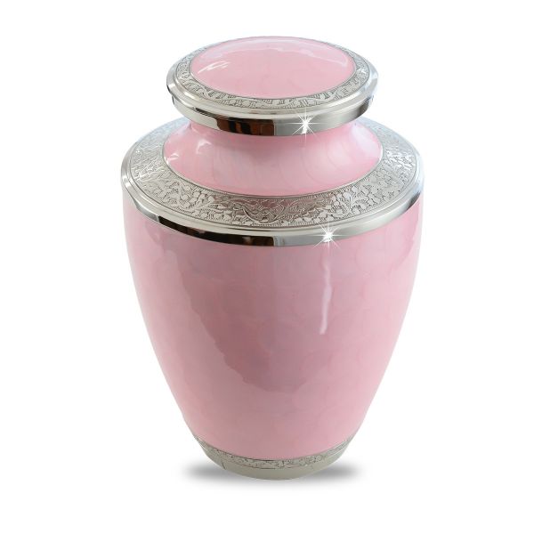 Pink Floral Adult Brass Urn