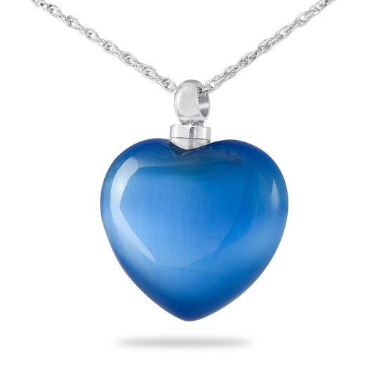 Blue Glass Heart Necklace Keepsake