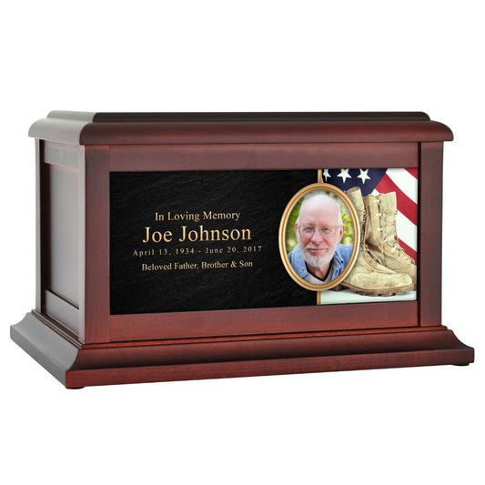 Old Combat Boots with American Flag Urn